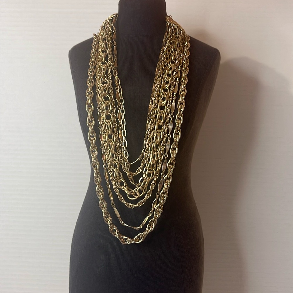 Vintage 7 strand gold tone necklace